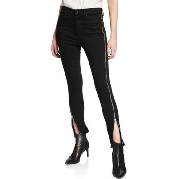 rag & bone Black Nina High Rise Skinny Jeans Cropped Zip Hem Stretch Size 27 - Picture 2 of 12